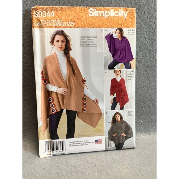 Simplicity Misses Ponchos Coat Sewing Pattern sz OS S0344 - uncut - Picture 1 of 4